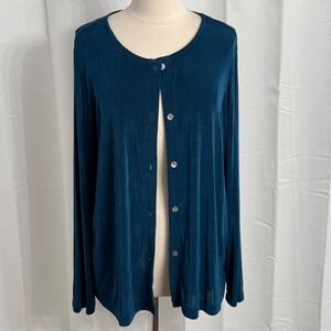Women's Long Sleeve Vintage Teal-Blue Button-Down Cardigan